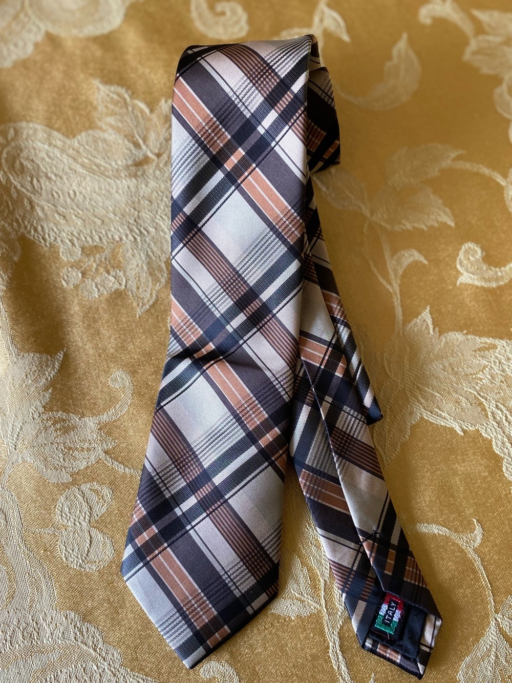 BRAND Q Neutral Tones Plaid Italian Designed Men’s Necktie
